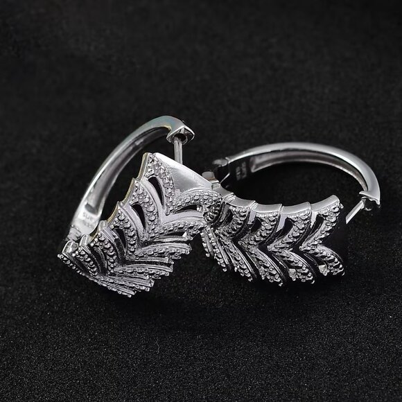 NWT Karis White Diamond Accent Platinum Plate Hinged Hoop Earrings - Picture 1 of 4